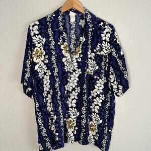 Vintage Hawaiian Shirt Blue Dean Miller Surfer Button Up Shirt Tropical Vacation